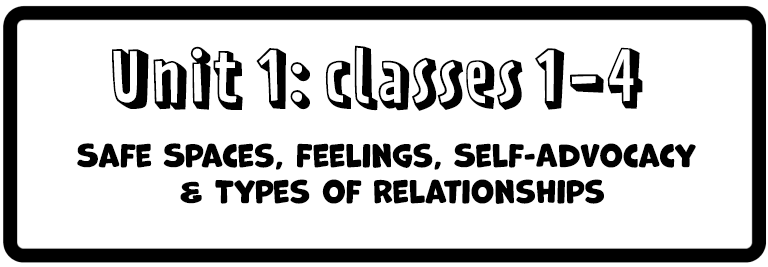 Unit 1: classes 1-4 Safe Spaces, Feelings, Self-Advocacy & Types of Relationships
